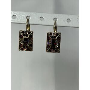 Beautiful Gold Tone Lever Back Multi- Colored Rhinestone Earrings.